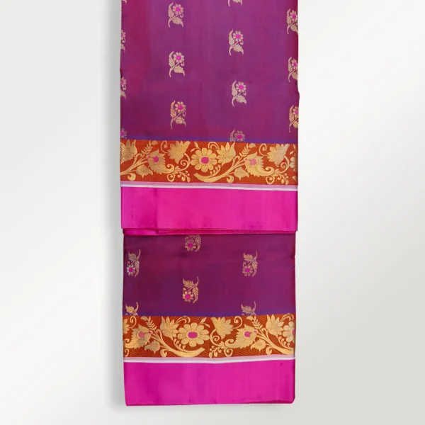 Deep Pink With Blue Hue Silk Sarnachari Saree - Image 5