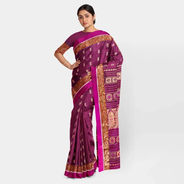 Deep Pink With Blue Hue Silk Sarnachari Saree