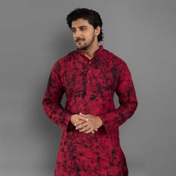 Red & Black Cotton Batik Kurta - Image 2