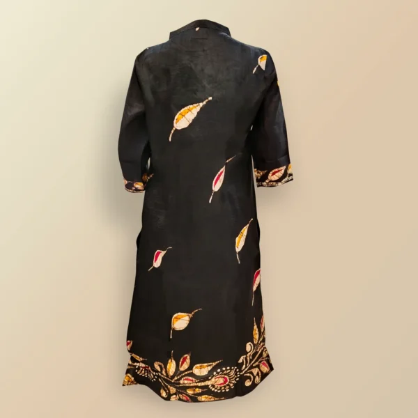 Black With Floral Batik Work Silk Women's Kurta - Image 2