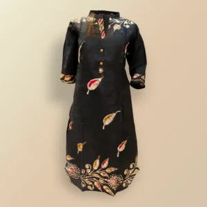 Black With Floral Batik Work Silk Women's Kurta