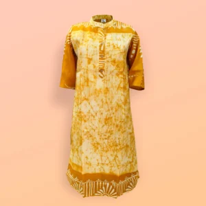 Yellow With Cream Crack Batik Silk Women's Kurta