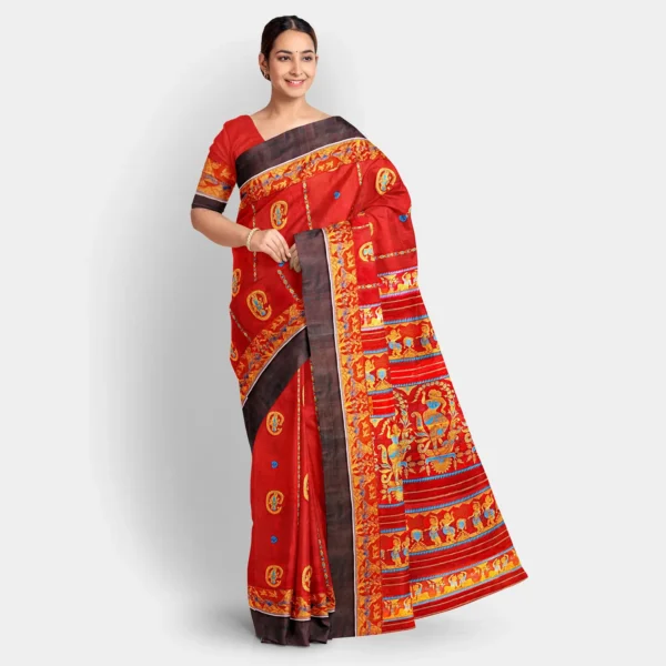 Brick Red Zari Work Silk Swarnachari Saree