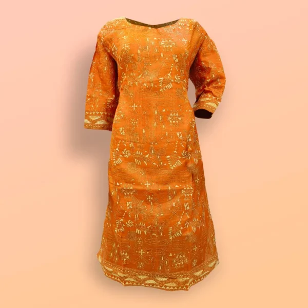 Orange Tussar Kantha Work Women's Kurta