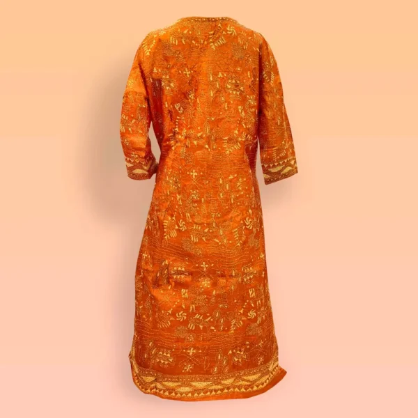 Orange Tussar Kantha Work Women's Kurta - Image 2