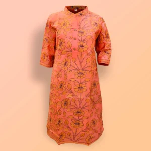 Salmon Colour Silk Kantha Work Women's Kurta