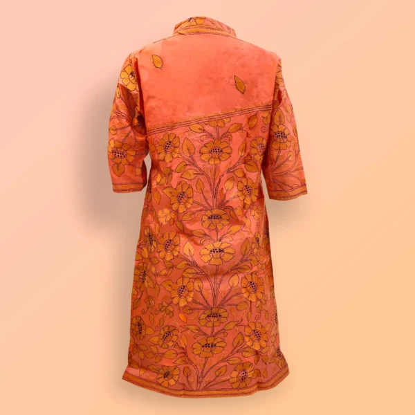 Salmon Colour Silk Kantha Work Women's Kurta - Image 2