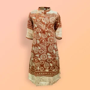 Cream & Brown Silk Batik Work Women's Kurta