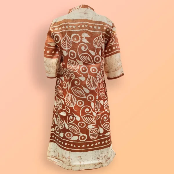 Cream & Brown Silk Batik Work Women's Kurta - Image 2