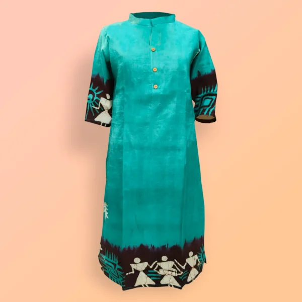 Teal With Batik Work Womwn's Kurta