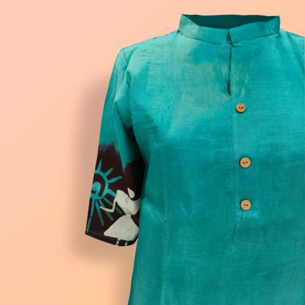 Teal With Batik Work Womwn's Kurta - Image 2