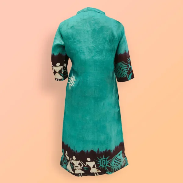 Teal With Batik Work Womwn's Kurta - Image 3
