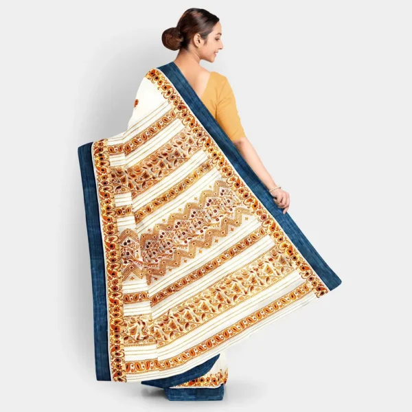 Cream Base With Floral Work Silk Baluchari Saree - Image 4