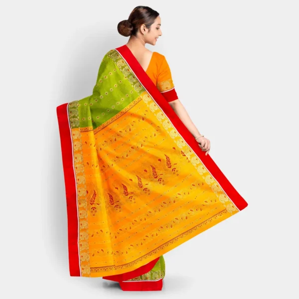Parrot Green  With Yellow Pallu Zari Work Silk Swarnachari Saree - Image 4