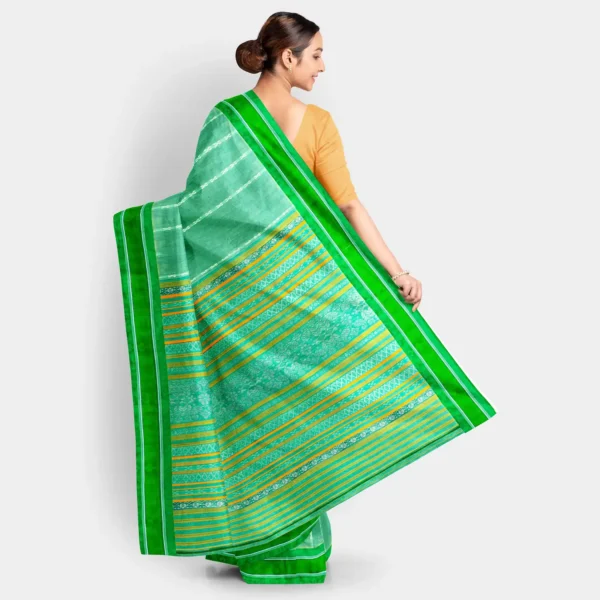 Green Base With White & Yellow Resham Work Colour Garad Saree - Image 4