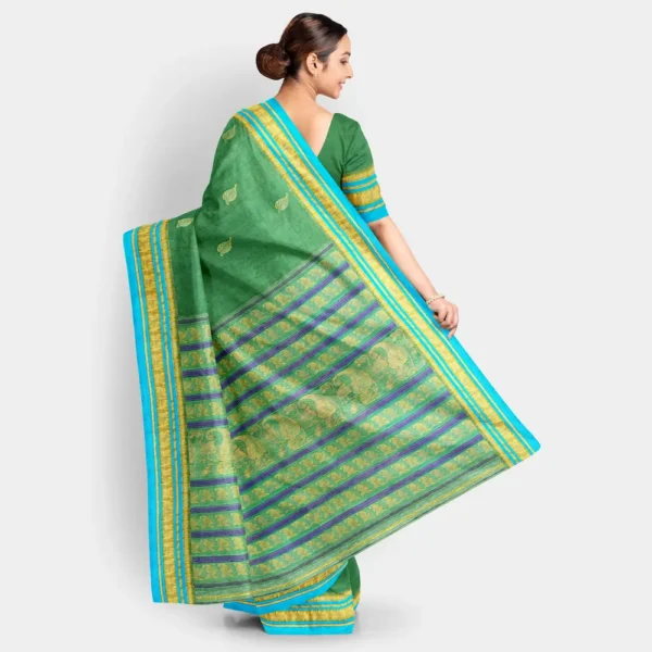 Green With Leaf Motif Resham Work Garad Saree - Image 4