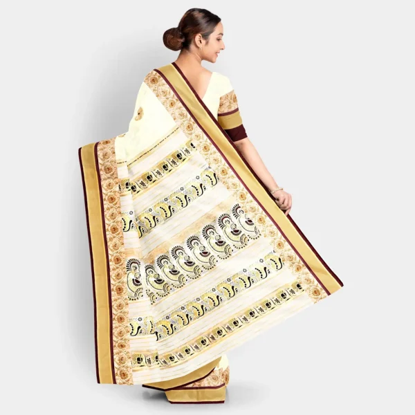 White Base Zari Work Swarnachari Saree - Image 4