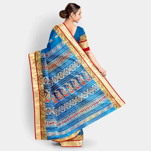 Azure Blue Silk Zari Work Swarnachari Saree - Image 4