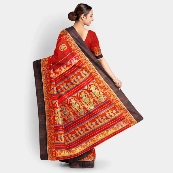 Brick Red Zari Work Silk Swarnachari Saree - Image 4