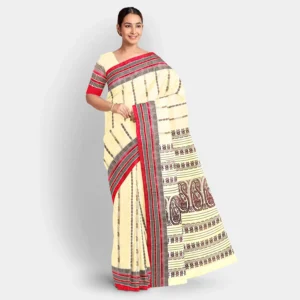 Cream Base With Resham Kalka Work Baluchari Saree