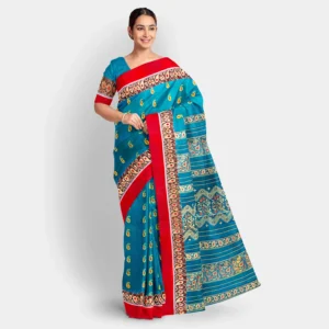 Greenish Blue Floral Zari Work Silk Swarnachari Saree