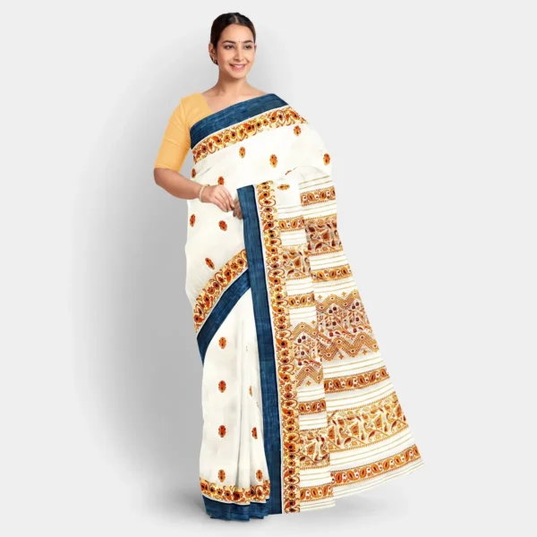 Cream Base With Floral Work Silk Baluchari Saree