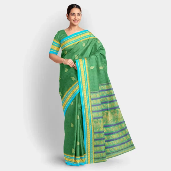 Green With Leaf Motif Resham Work Garad Saree