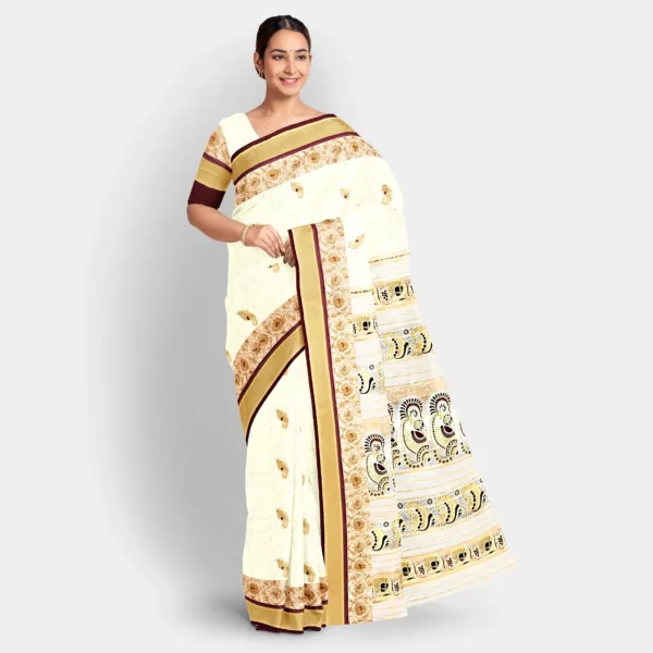 White Base Zari Work Swarnachari Saree
