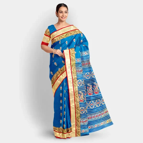Azure Blue Silk Zari Work Swarnachari Saree