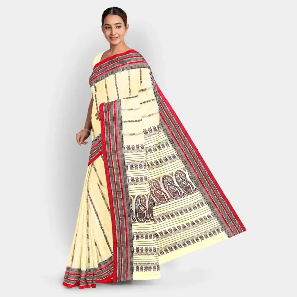 Cream Base With Resham Kalka Work Baluchari Saree - Image 3