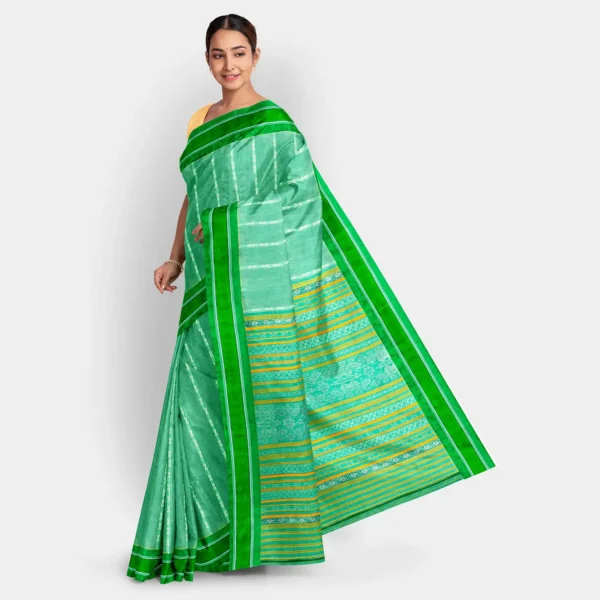 Green Base With White & Yellow Resham Work Colour Garad Saree - Image 3