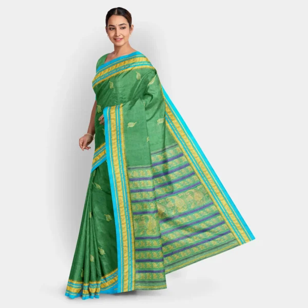 Green With Leaf Motif Resham Work Garad Saree - Image 3