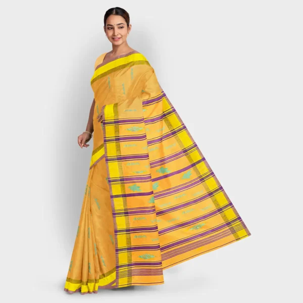 Golden Yellow And Resham Work Garad Saree - Image 3