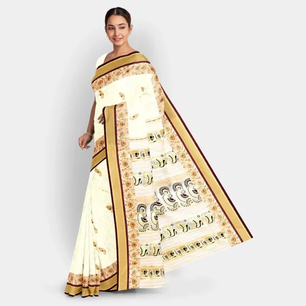 White Base Zari Work Swarnachari Saree - Image 3