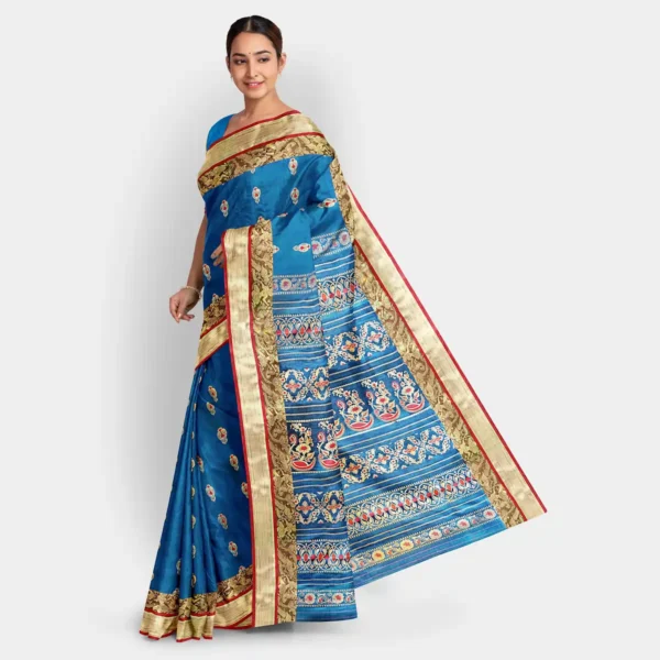 Azure Blue Silk Zari Work Swarnachari Saree - Image 3
