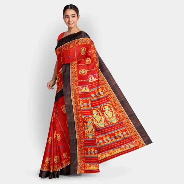Brick Red Zari Work Silk Swarnachari Saree - Image 3