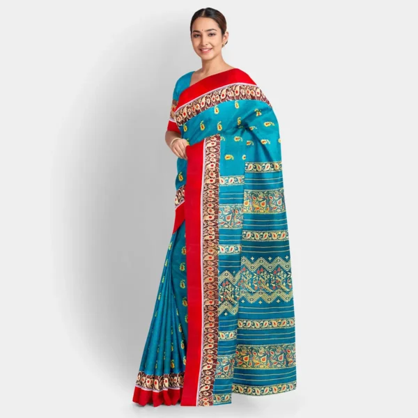 Greenish Blue Floral Zari Work Silk Swarnachari Saree - Image 2