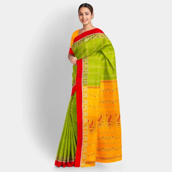 Parrot Green  With Yellow Pallu Zari Work Silk Swarnachari Saree - Image 2