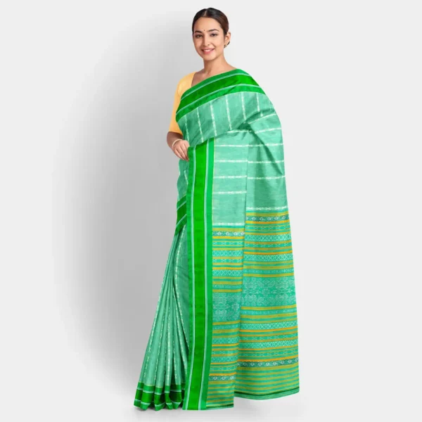 Green Base With White & Yellow Resham Work Colour Garad Saree - Image 2
