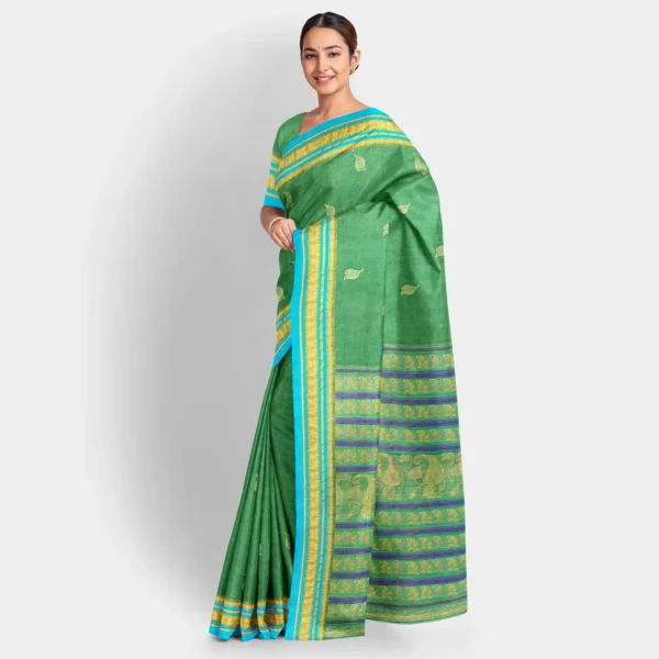 Green With Leaf Motif Resham Work Garad Saree - Image 2