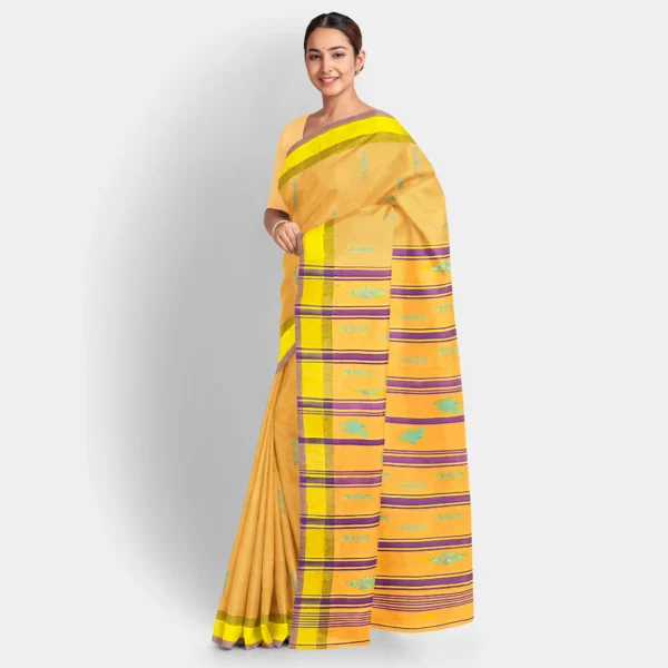 Golden Yellow And Resham Work Garad Saree - Image 2