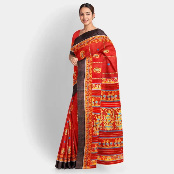Brick Red Zari Work Silk Swarnachari Saree - Image 2