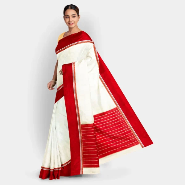 Cream Body With Red Border Traditional Garad Saree - Image 3