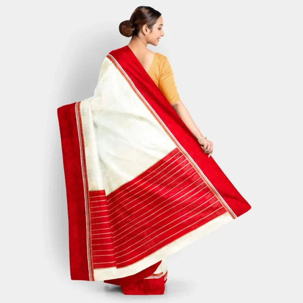 Cream Body With Red Border Traditional Garad Saree - Image 4