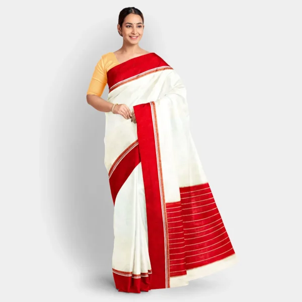 Cream Body With Red Border Traditional Garad Saree