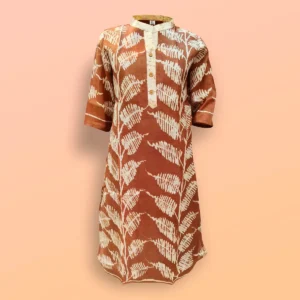 Brown With Cream Leaf Motif Batik Work Silk Women's Kurta