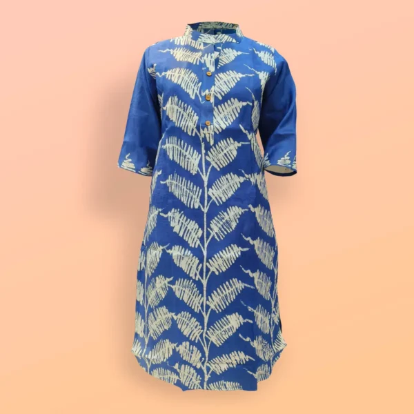 Blue With White Batik Work Silk Women's Kurta