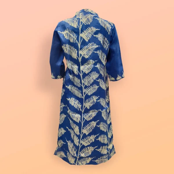 Blue With White Batik Work Silk Women's Kurta - Image 2