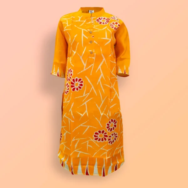 Floral Batik Work With Yellow Silk Women's kurta