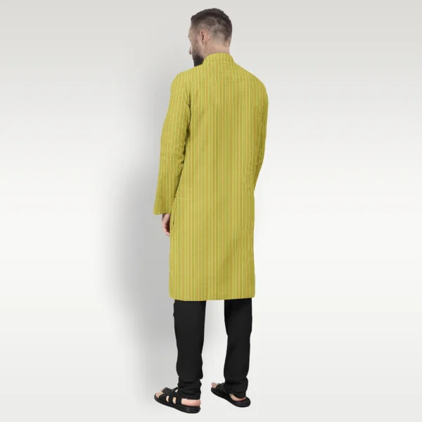 Yellow & Multicolour Stripe Cotton Kurta - Image 3